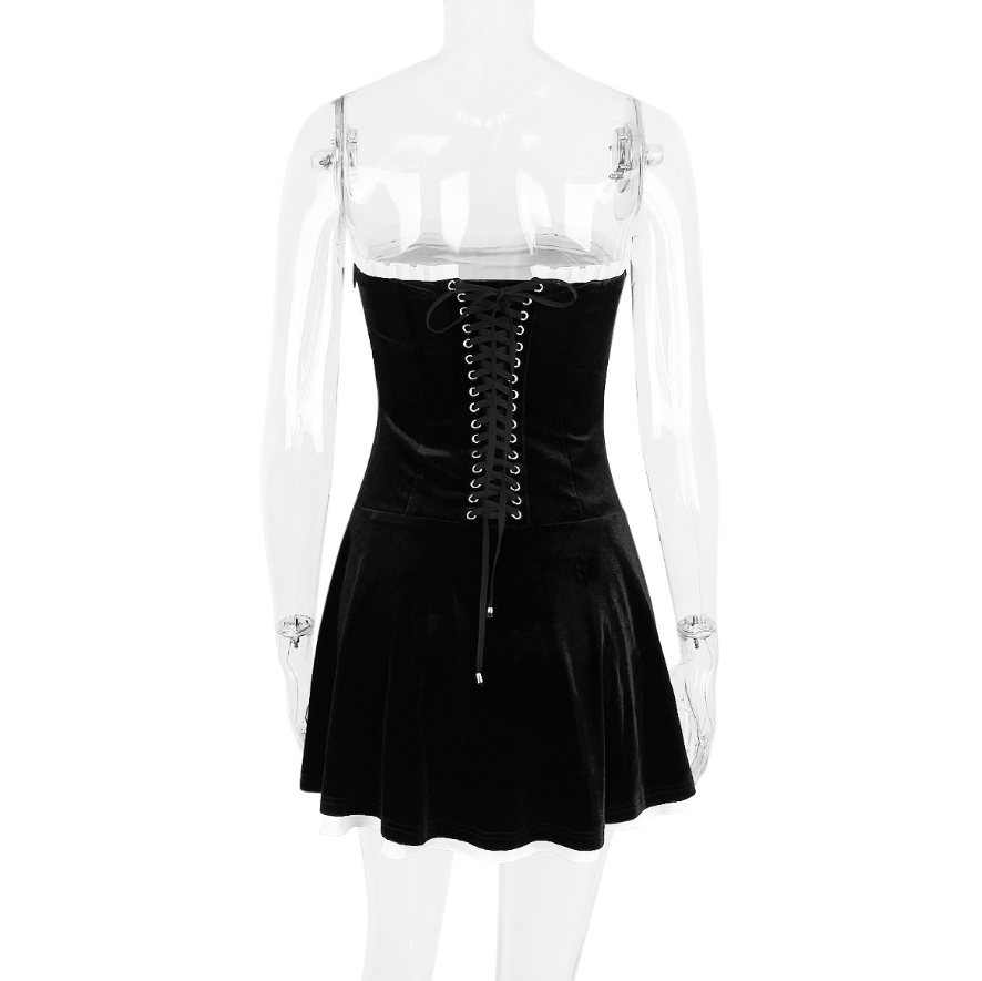 Marilla | Strapless Lace-Up Velvet Mini Dress