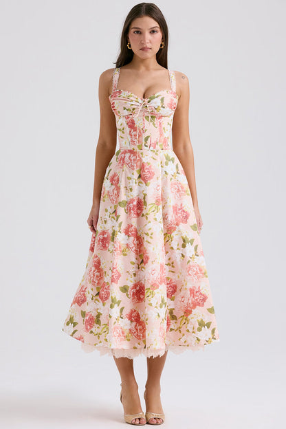 Camellia | Women's Floral Corset Cotton Midi Dress