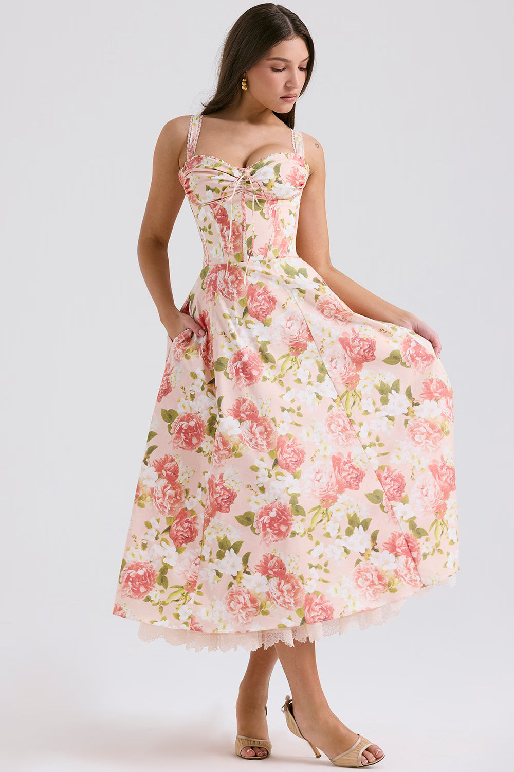 Camellia | Women's Floral Corset Cotton Midi Dress