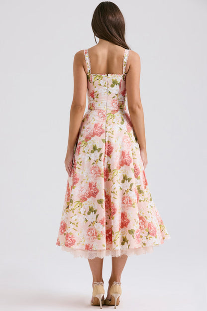 Camellia | Women's Floral Corset Cotton Midi Dress