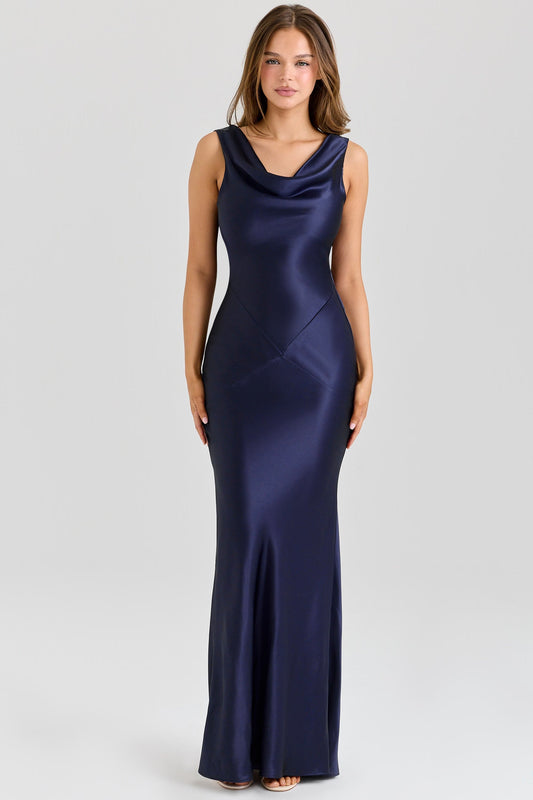 Felicia | Women's Sapphire Draped Cowl Maxi Dress
