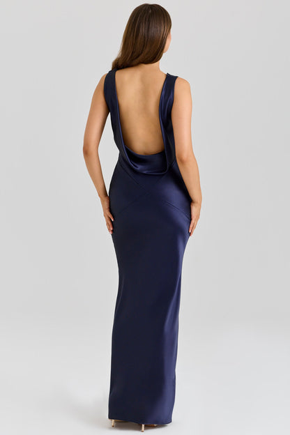 Felicia | Women's Sapphire Draped Cowl Maxi Dress