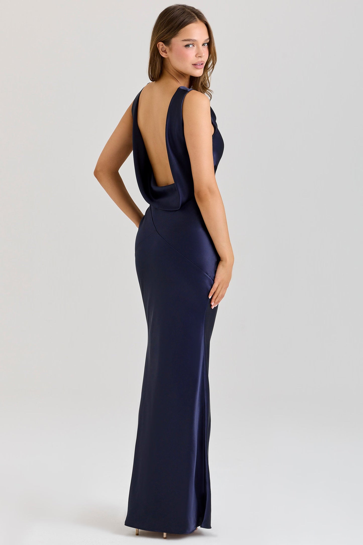 Felicia | Women's Sapphire Draped Cowl Maxi Dress