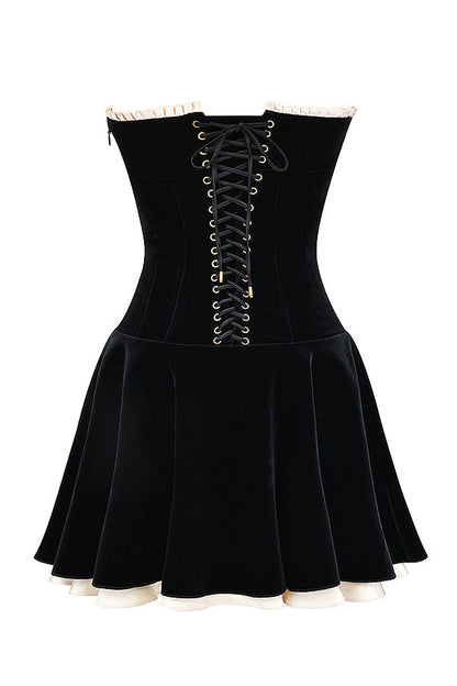 Marilla | Strapless Lace-Up Velvet Mini Dress