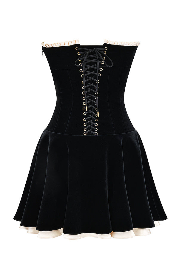 Marilla | Strapless Lace-Up Velvet Mini Dress